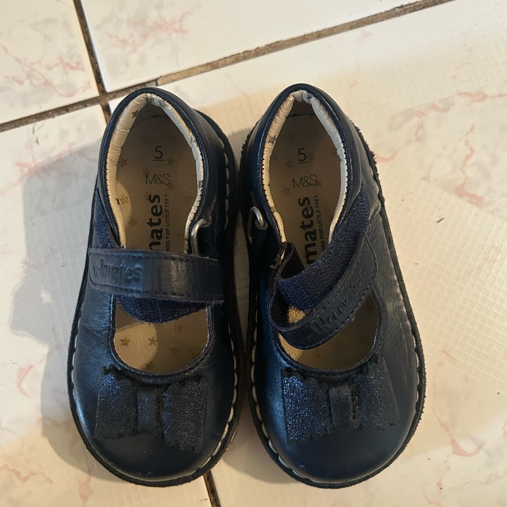 Kids Navy Leather Mary Jane Shoes